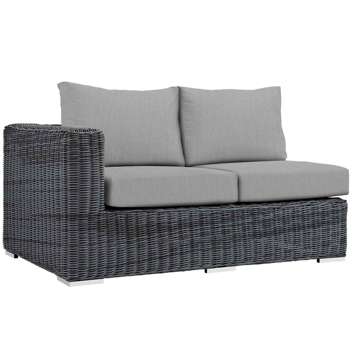 Summon Outdoor Patio Sunbrella® Left Arm Loveseat - in lifestyle setting