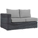 Summon Outdoor Patio Sunbrella® Left Arm Loveseat - in lifestyle setting