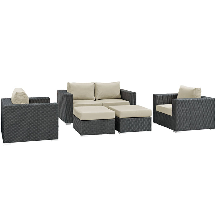 Modway Sojourn 5 Piece Outdoor Patio Sunbrella® Sectional Set in Brown