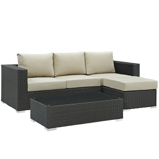 Modway Sojourn 3 Piece Outdoor Patio Sunbrella® Sectional Set Living Room Furniture - View 32