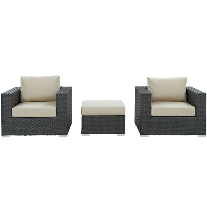 Modway Sojourn 3 Piece Outdoor Patio Sunbrella® Sectional Set - Dimensions
