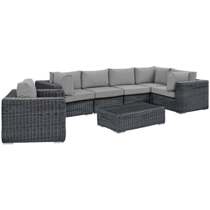 Modway Summon 7 Piece Outdoor Patio Sunbrella® Sectional Set in Blue