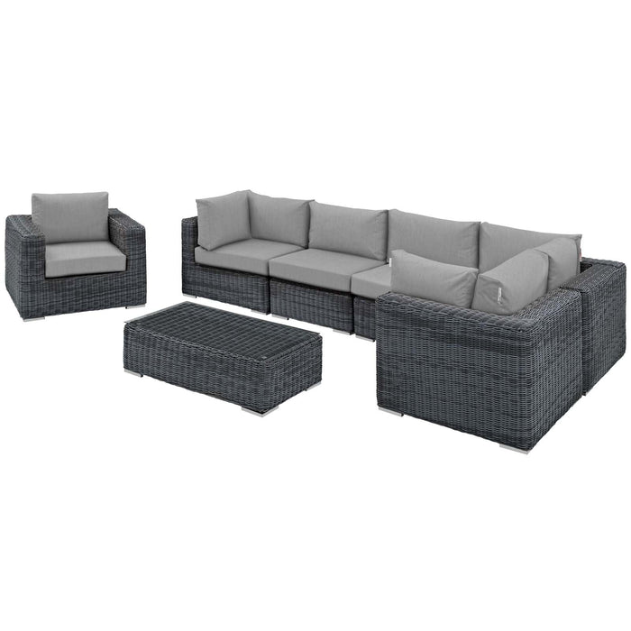 Modway Summon 7 Piece Outdoor Patio Sunbrella® Sectional Set in Blue - Side View