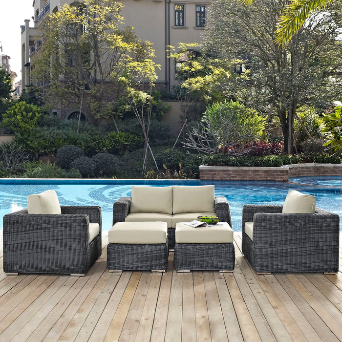 Summon 5 Piece Outdoor Patio Sunbrella® Sectional Set by Modway - side view