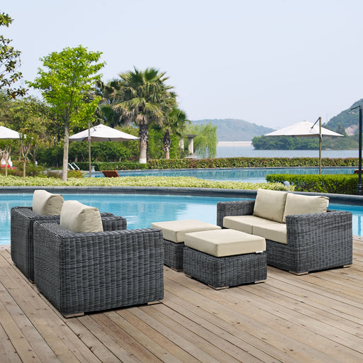 Summon 5 Piece Outdoor Patio Sunbrella® Sectional Set by Modway - front view
