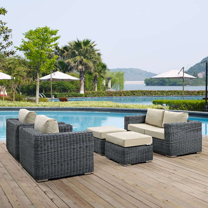 Summon 5 Piece Outdoor Patio Sunbrella® Sectional Set by Modway - front view