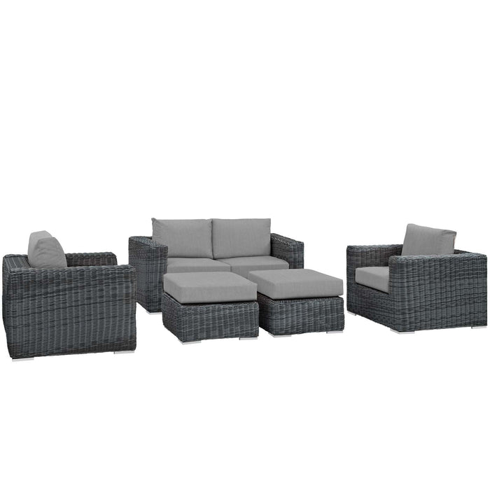 Summon 5 Piece Outdoor Patio Sunbrella® Sectional Set by Modway - top view