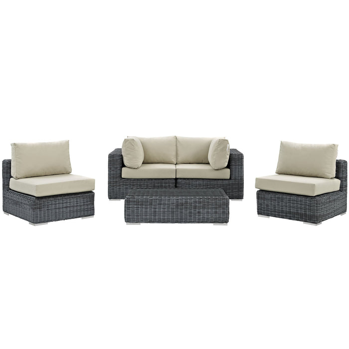 Modway Summon 5 Piece Outdoor Patio Sunbrella® Sectional Set - View 10
