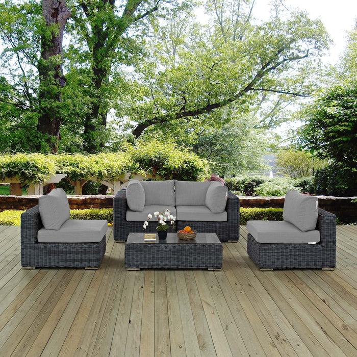 Modway Summon 5 Piece Outdoor Patio Sunbrella® Sectional Set - View 17
