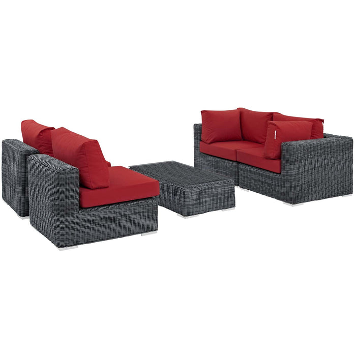 Modway Summon 5 Piece Outdoor Patio Sunbrella® Sectional Set in Blue - Detail View