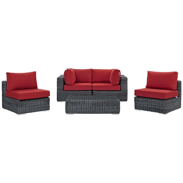 Modway Summon 5 Piece Outdoor Patio Sunbrella® Sectional Set in Blue