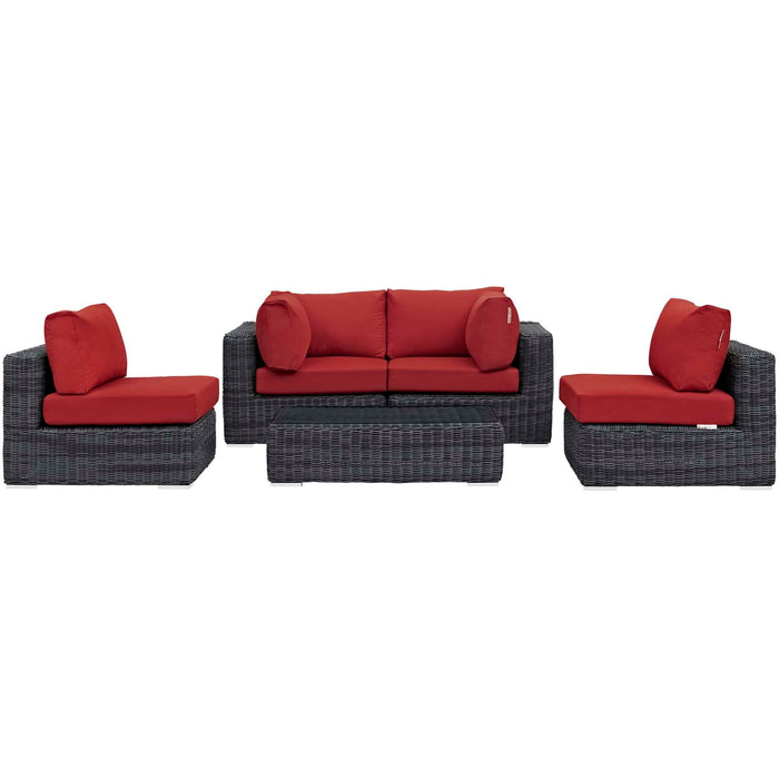 Modway Summon 5 Piece Outdoor Patio Sunbrella® Sectional Set - Lifestyle View