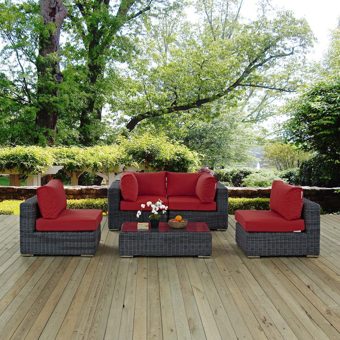 Modway Summon 5 Piece Outdoor Patio Sunbrella® Sectional Set in Blue - Side View