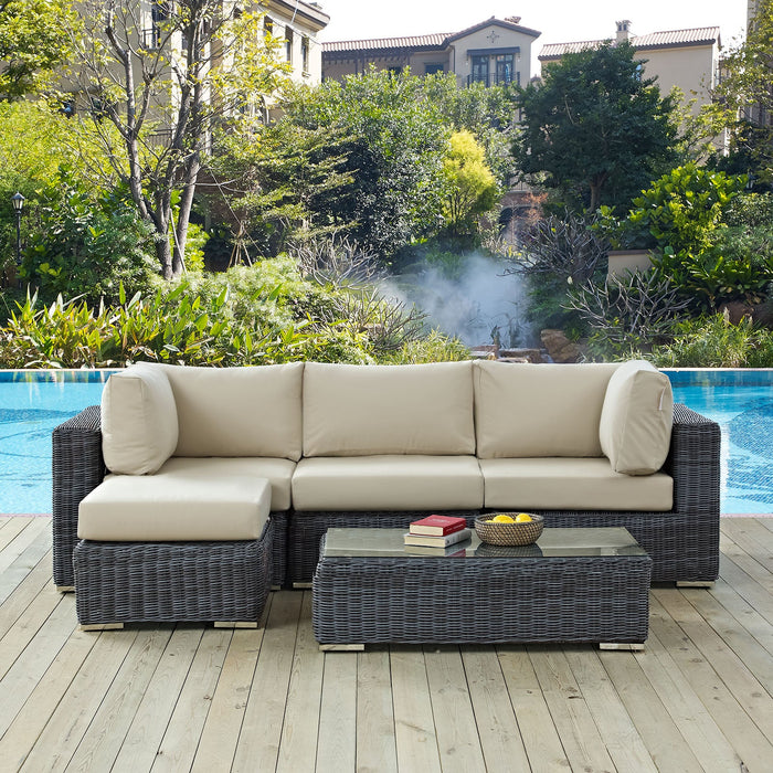 Modway Summon 5 Piece Outdoor Patio Sunbrella® Sectional Set in Brown