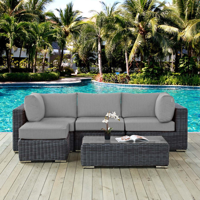 Modway Summon 5 Piece Outdoor Patio Sunbrella® Sectional Set - Installation View