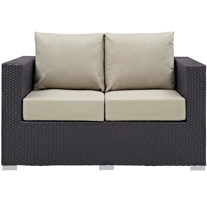 Convene Outdoor Patio Loveseat Espresso Beige