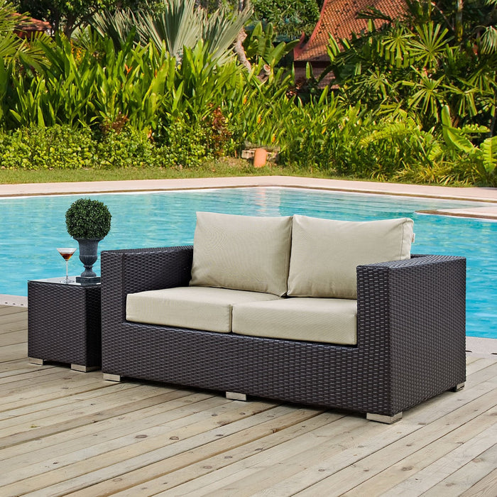 Convene Outdoor Patio Loveseat Espresso Beige
