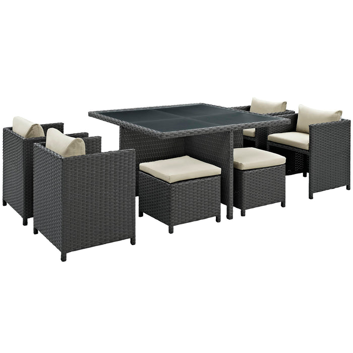 Modway Sojourn 9 Piece Outdoor Patio Sunbrella® Dining Set - Dimensions