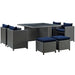 Modway Sojourn 9 Piece Outdoor Patio Sunbrella® Dining Set in Blue