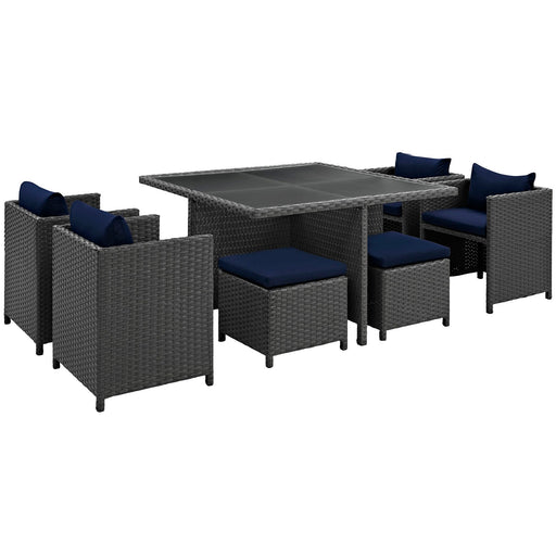 Modway Sojourn 9 Piece Outdoor Patio Sunbrella® Dining Set in Blue - Side View