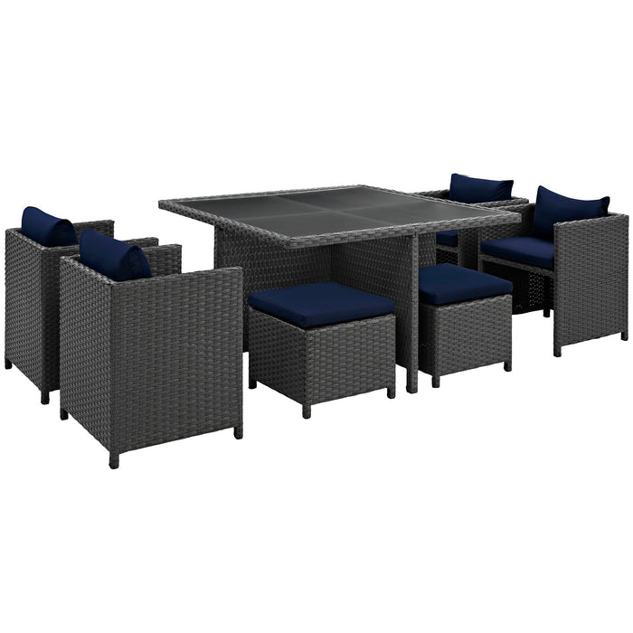 Modway Sojourn 9 Piece Outdoor Patio Sunbrella® Dining Set in Blue - Side View