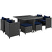 Modway Sojourn 9 Piece Outdoor Patio Sunbrella® Dining Set in Blue - Side View