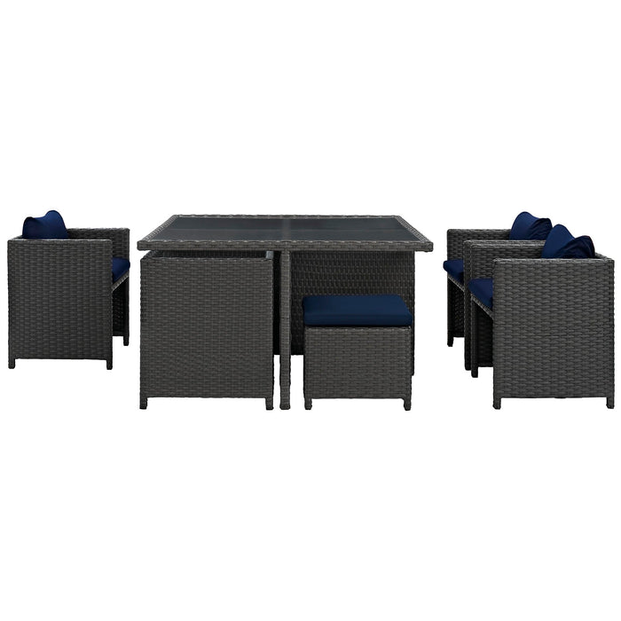 Modway Sojourn 9 Piece Outdoor Patio Sunbrella® Dining Set in Blue - Detail View