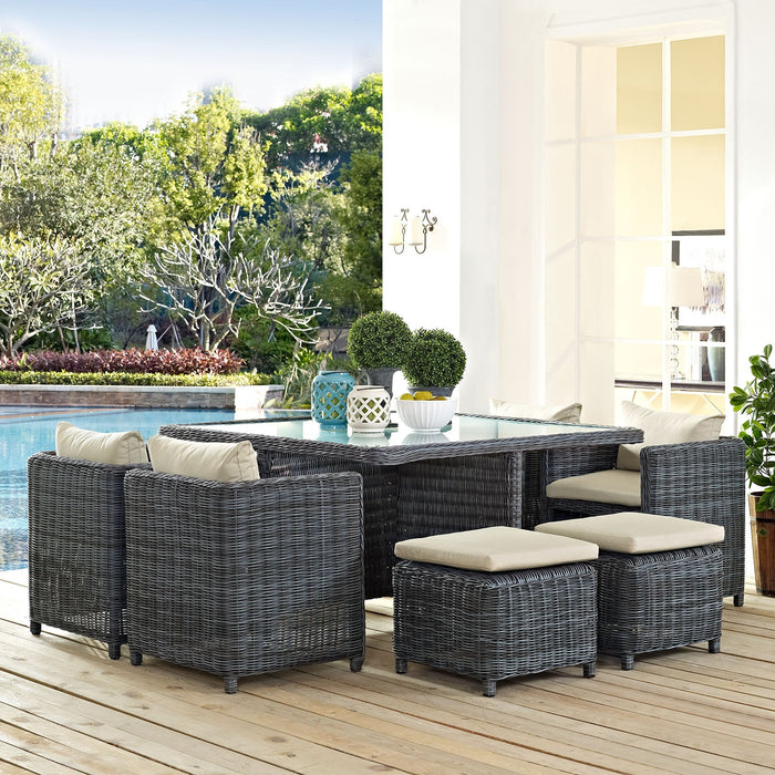 Modway Summon 9 Piece Outdoor Patio Sunbrella® Dining Set - Lifestyle View