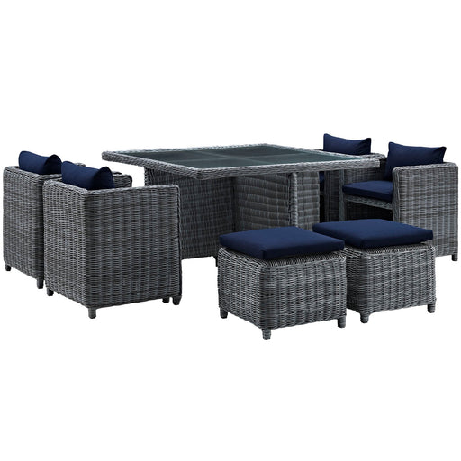 Modway Summon 9 Piece Outdoor Patio Sunbrella® Dining Set in Blue