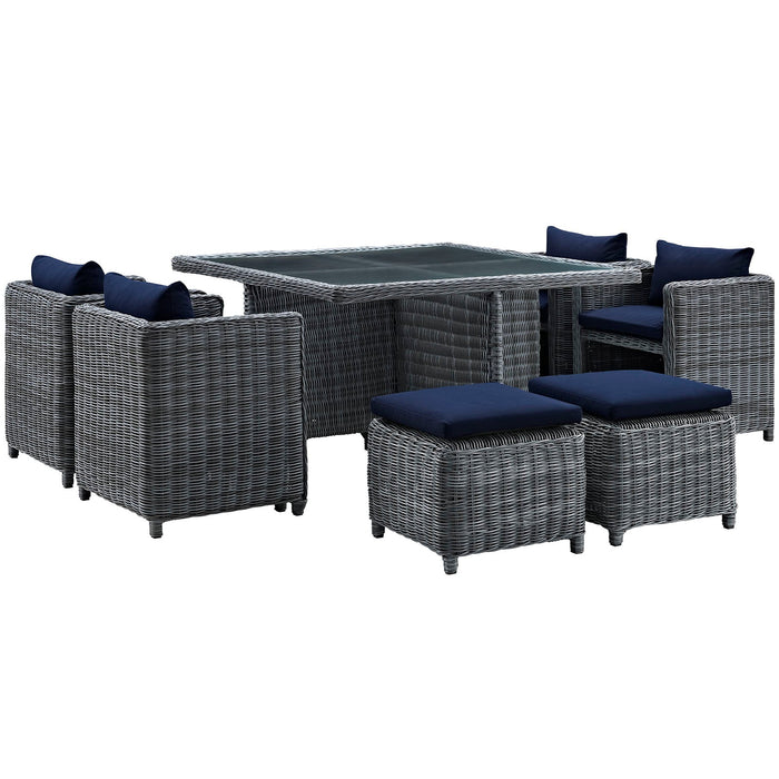 Modway Summon 9 Piece Outdoor Patio Sunbrella® Dining Set in Blue
