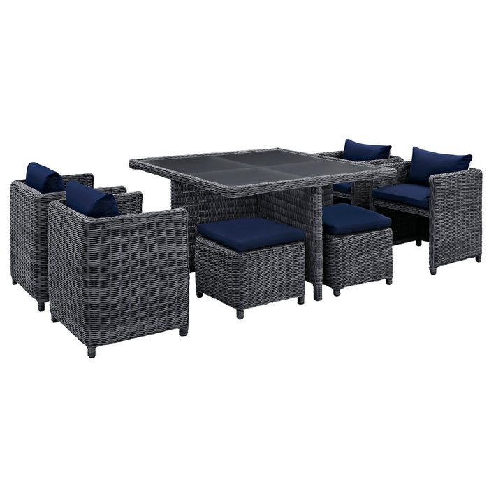 Modway Summon 9 Piece Outdoor Patio Sunbrella® Dining Set in Blue - Side View