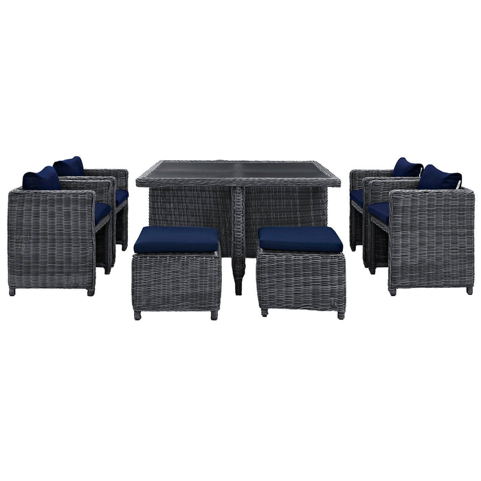 Modway Summon 9 Piece Outdoor Patio Sunbrella® Dining Set in Blue - Detail View