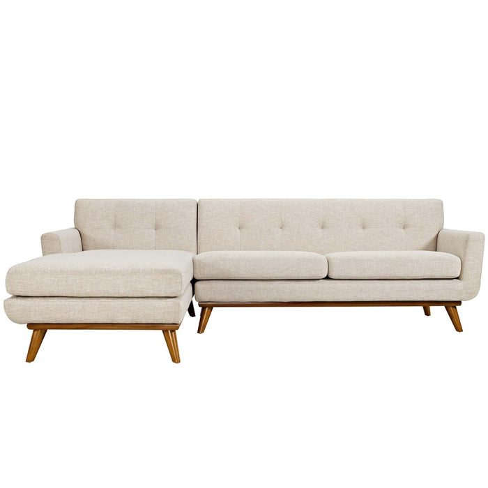 Engage Stylish Left-Facing Sectional Sofa with Dual Cushions and Cherry Stained Rubberwood Legs