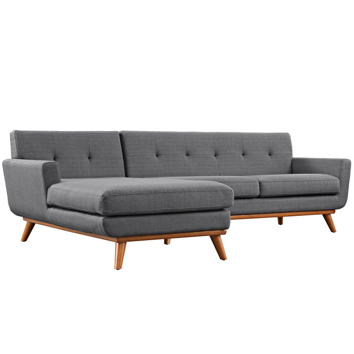 Engage Stylish Left-Facing Sectional Sofa with Dual Cushions and Cherry Stained Rubberwood Legs