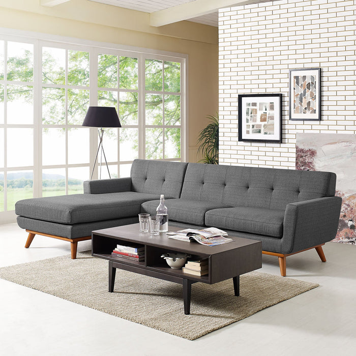 Engage Stylish Left-Facing Sectional Sofa with Dual Cushions and Cherry Stained Rubberwood Legs