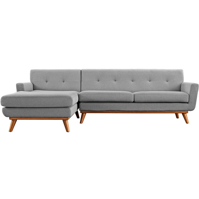 Engage Stylish Left-Facing Sectional Sofa with Dual Cushions and Cherry Stained Rubberwood Legs