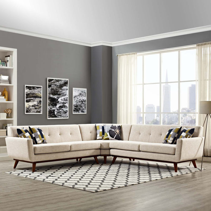 Engage L-Shaped Sectional Sofa - Stylish Comfort with Curved Design and Durable Rubberwood Legs