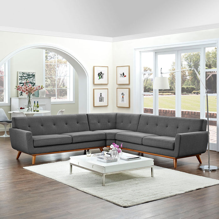 Engage L-Shaped Sectional Sofa - Stylish Comfort with Curved Design and Durable Rubberwood Legs