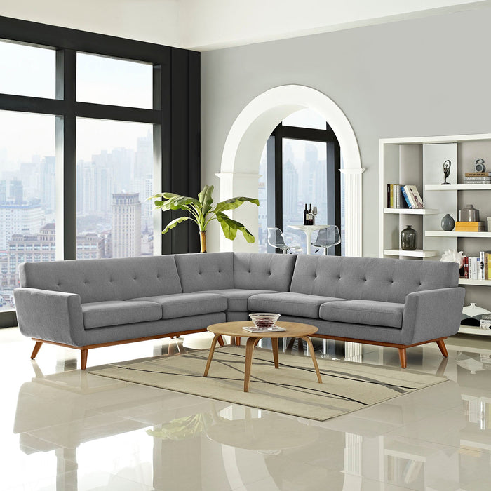Engage L-Shaped Sectional Sofa - Stylish Comfort with Curved Design and Durable Rubberwood Legs