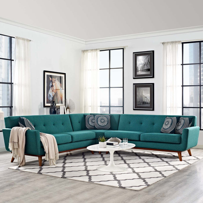 Engage L-Shaped Sectional Sofa - Stylish Comfort with Curved Design and Durable Rubberwood Legs