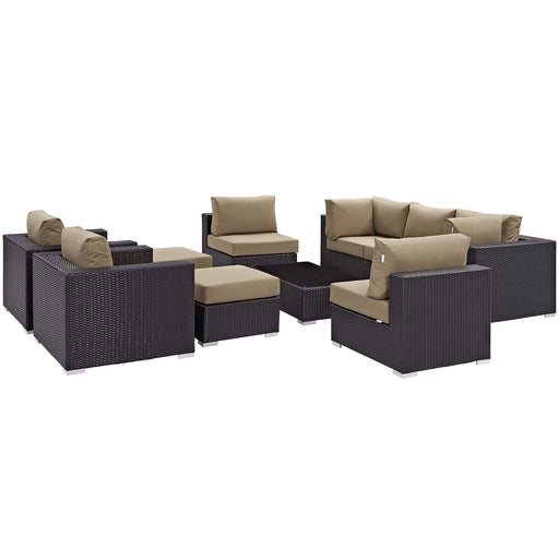 Modway Convene 10 Piece Outdoor Patio Sectional Set Living Room Furniture - View 45