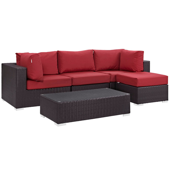 Convene 5 Piece Outdoor Patio Sectional Set outdoor patio furniture set angle view