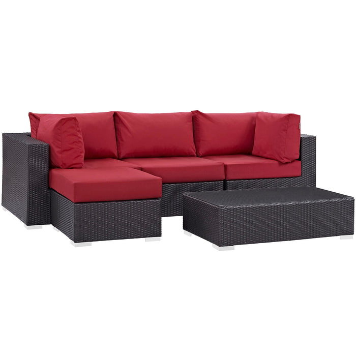 Convene 5 Piece Outdoor Patio Sectional Set outdoor patio furniture set back view