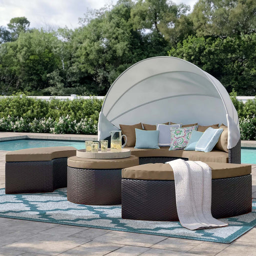 Convene Wicker Rattan Outdoor Patio Canopy Sectional Daybed by Modway - front view