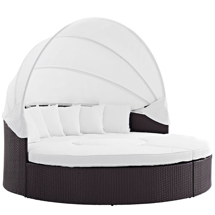 Convene Wicker Rattan Outdoor Patio Canopy Sectional Daybed outdoor chaise lounge side view