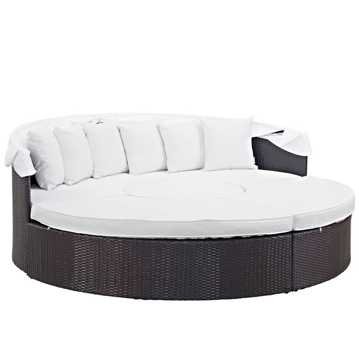 Convene Wicker Rattan Outdoor Patio Canopy Sectional Daybed outdoor chaise lounge lifestyle shot