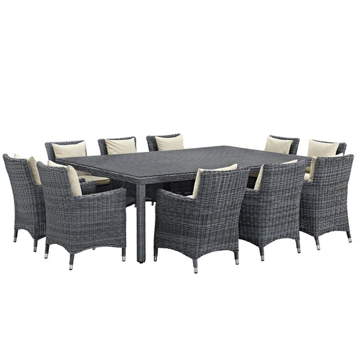 Modway Summon 11 Piece Outdoor Patio Sunbrella® Dining Set in Blue