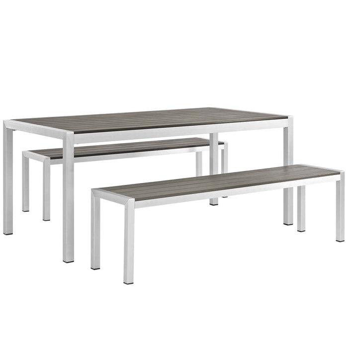 Modway Shore 3 Piece Outdoor Patio Aluminum Dining Set in Gray