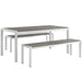 Modway Shore 3 Piece Outdoor Patio Aluminum Dining Set in Gray