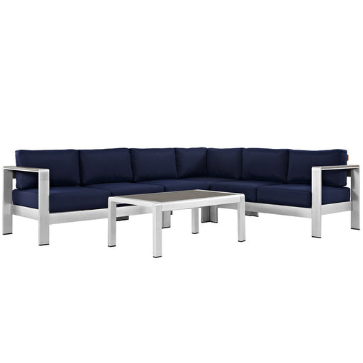 Modway Shore 5 Piece Outdoor Patio Aluminum Sectional Sofa Set Living Room Furniture - View 19